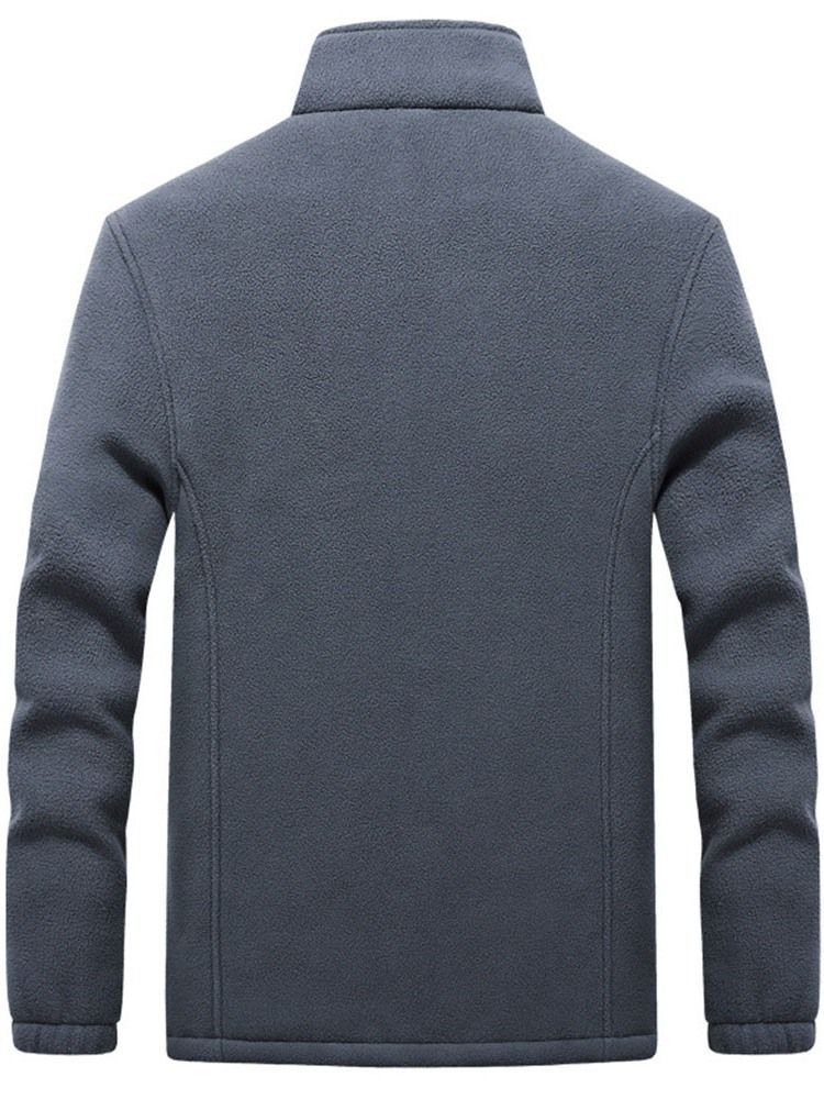 Plain Stand Collar Casual Herrjacka Med Dragkedja