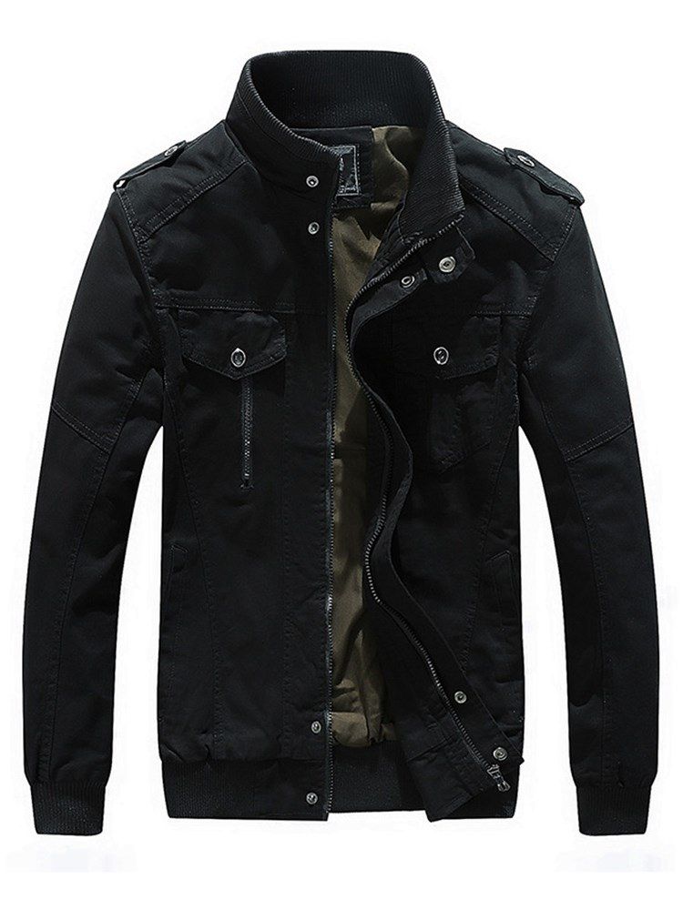 Plain Stand Collar Thick Mens Casual Zipper Jacket