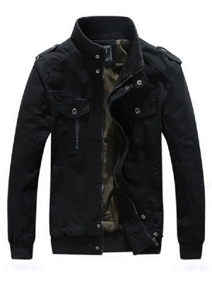 Plain Stand Collar Thick Mens Casual Zipper Jacket