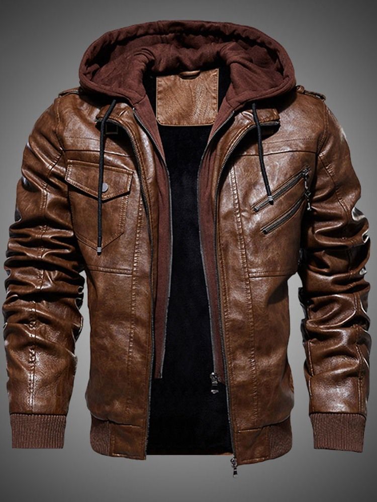 Plain Zipper Hooded Men's Slim Jacket