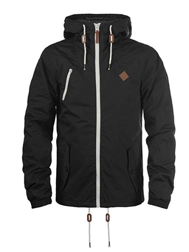 Plain Zipper Lace Up Mens Hooded Jacket