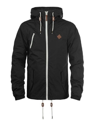 Plain Zipper Lace Up Mens Hooded Jacket