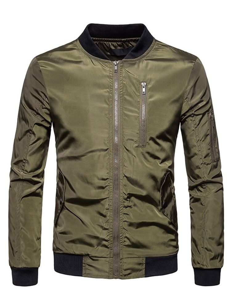 Plain Zipper Stand Collar Mens Casual Jacket