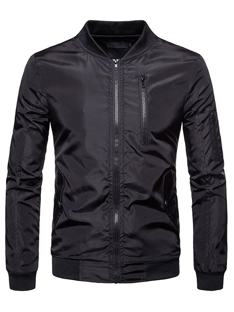 Plain Zipper Stand Collar Mens Casual Jacket