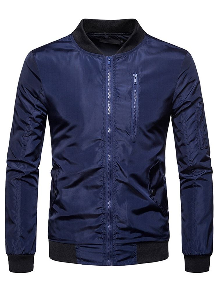 Plain Zipper Stand Collar Mens Casual Jacket