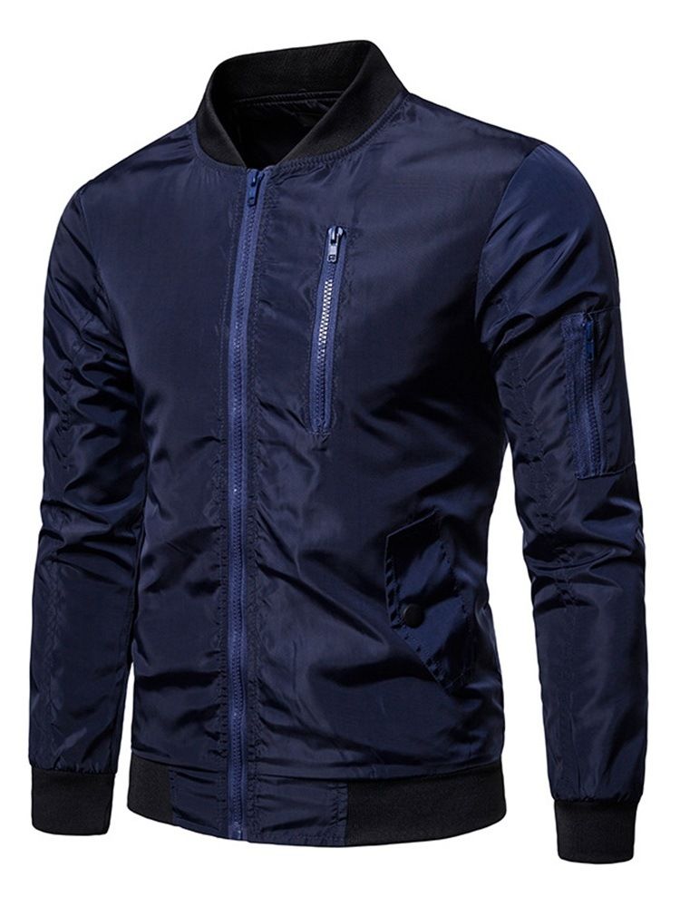 Plain Zipper Stand Collar Mens Casual Jacket