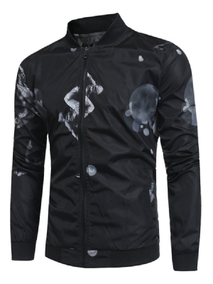 Printed Stand Collar Mens Slim Jacket