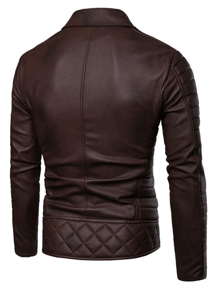 Slim Lapel Plain Pleated Mens Pu Jacket