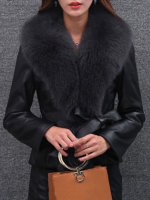 Slim Standard Faux Fur Pu-jacka För Kvinnor