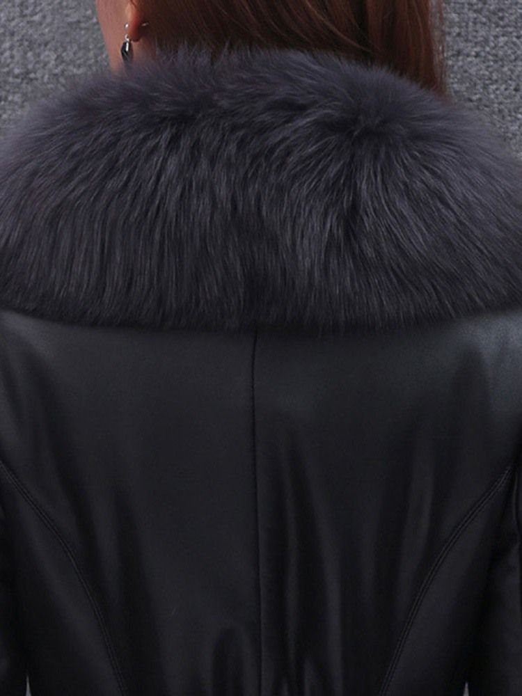 Slim Standard Faux Fur Pu-jacka För Kvinnor