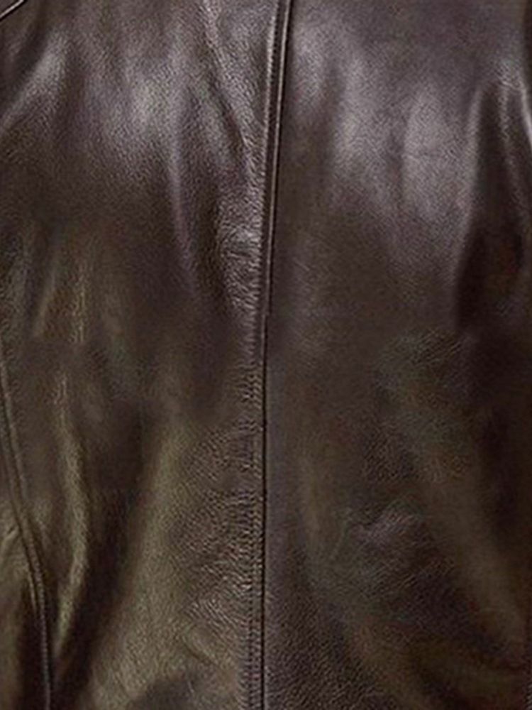 Stand Collar Plain Standard Zipper Casual Leather Jacka För Män