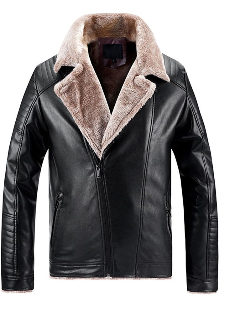 Standard Lapel Plain Men's Slim European Leather Jacket