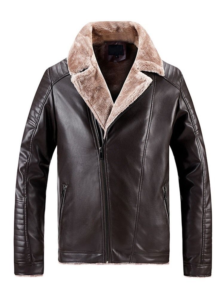 Standard Lapel Plain Men's Slim European Leather Jacket