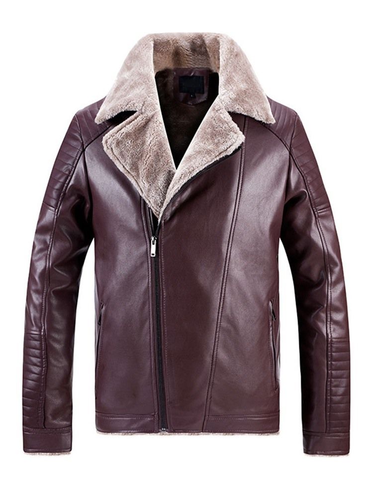 Standard Lapel Plain Men's Slim European Leather Jacket