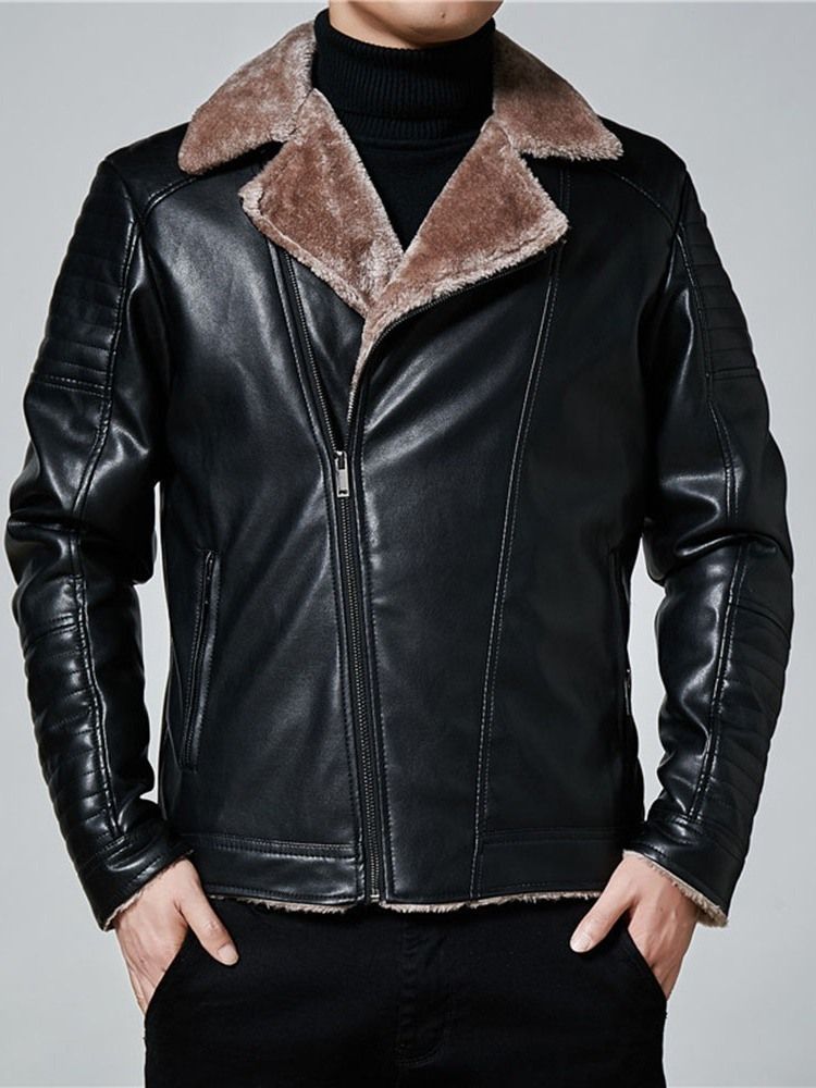 Standard Lapel Plain Men's Slim European Leather Jacket