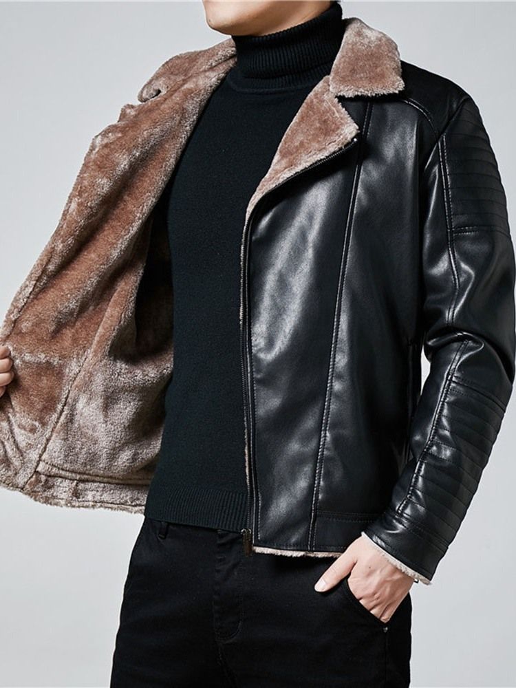 Standard Lapel Plain Men's Slim European Leather Jacket