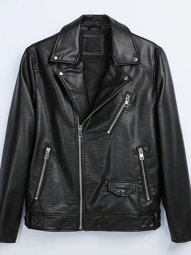 Standard Plain Lapel Zipper Herr Slim Leather Jacket