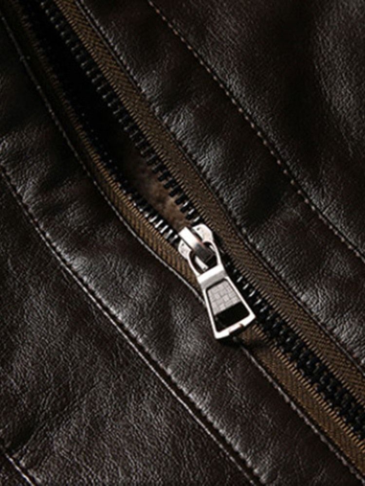 Standard Plain Lapel Zipper Herrläderjacka För Män