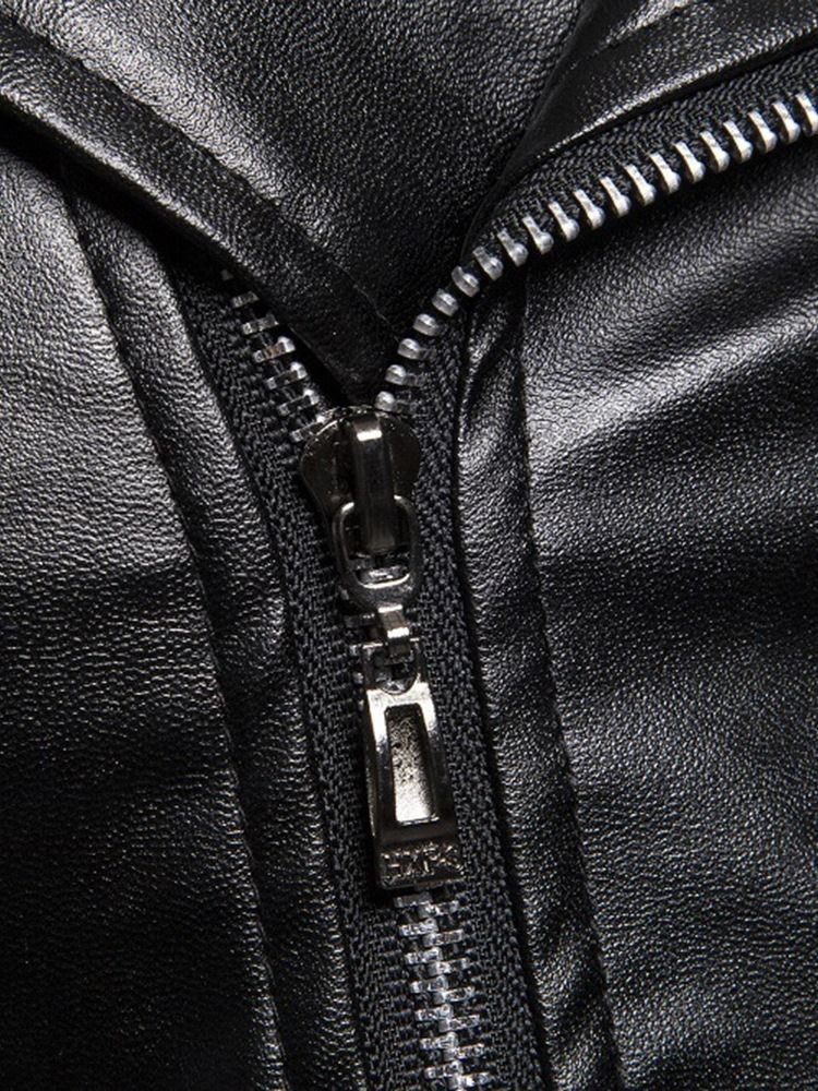 Standardjacka Plain Winter Zipper Leather Jacka För Män