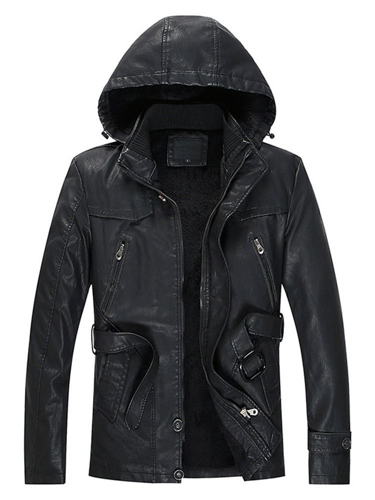 Zip Hooded Plain Men's Slim Jacket