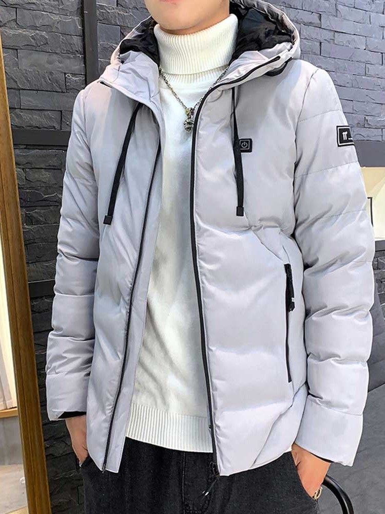 Zipper Hooded Plain Casual Style Herr Dunjacka