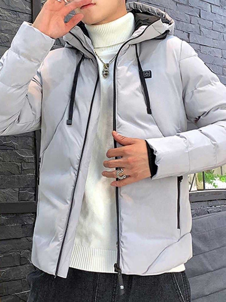 Zipper Hooded Plain Casual Style Herr Dunjacka