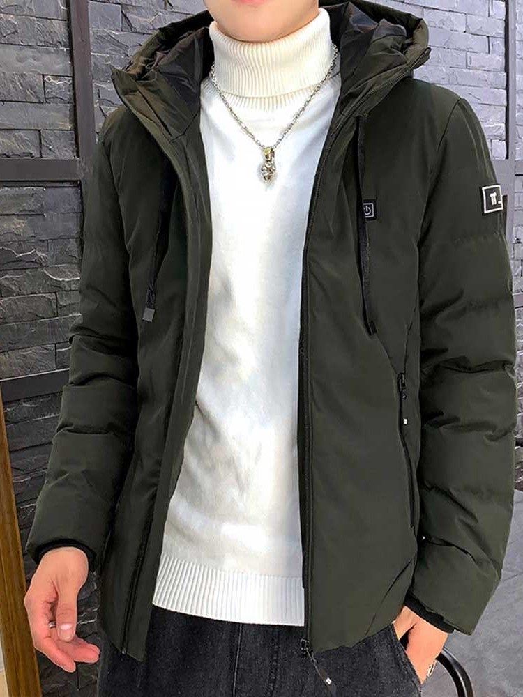 Zipper Hooded Plain Casual Style Herr Dunjacka