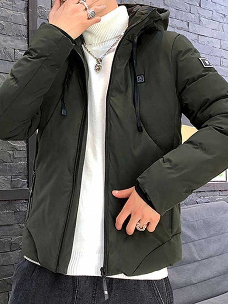 Zipper Hooded Plain Casual Style Herr Dunjacka