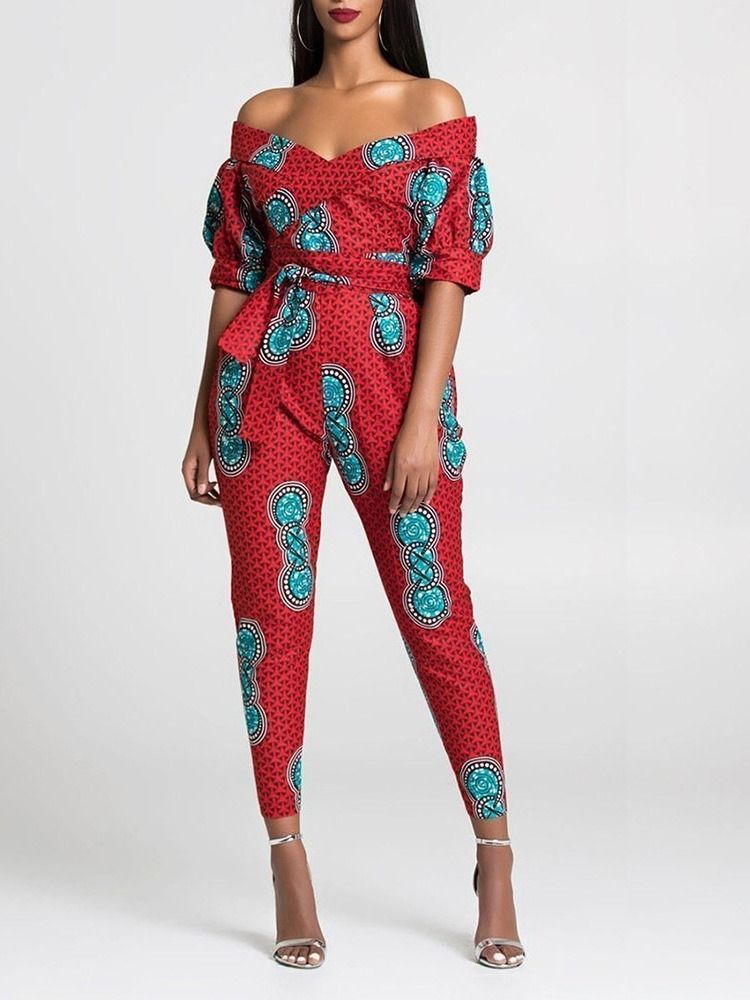 Ankellängd Western Print Straight Women's Slim Jumpsuit