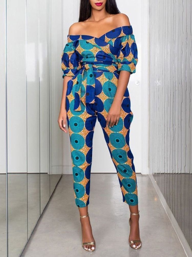 Ankellängd Western Print Straight Women's Slim Jumpsuit