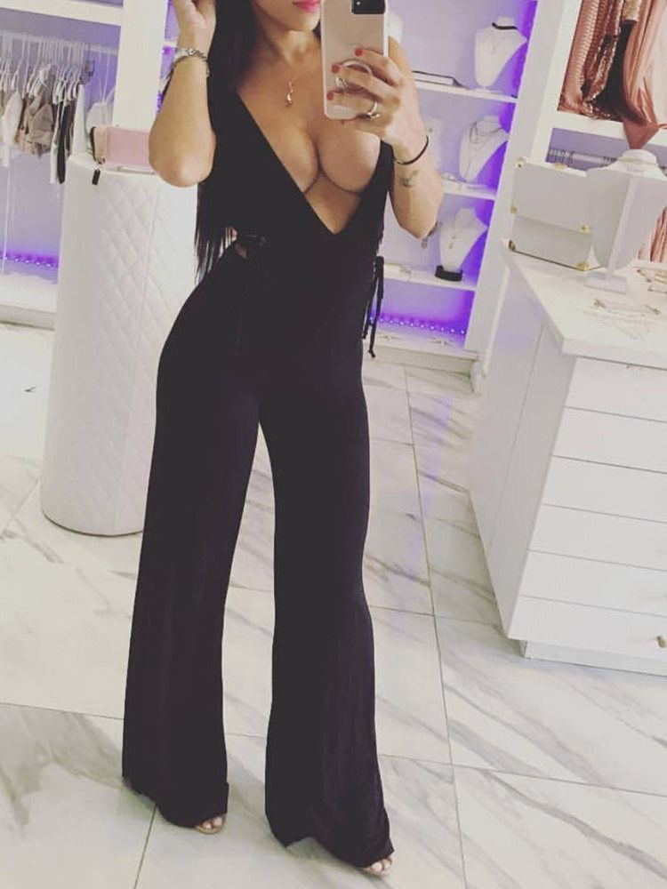 Backless Plain Sexig Smal Rak Jumpsuit För Kvinnor