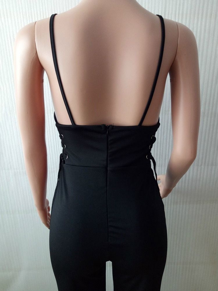 Backless Plain Sexig Smal Rak Jumpsuit För Kvinnor