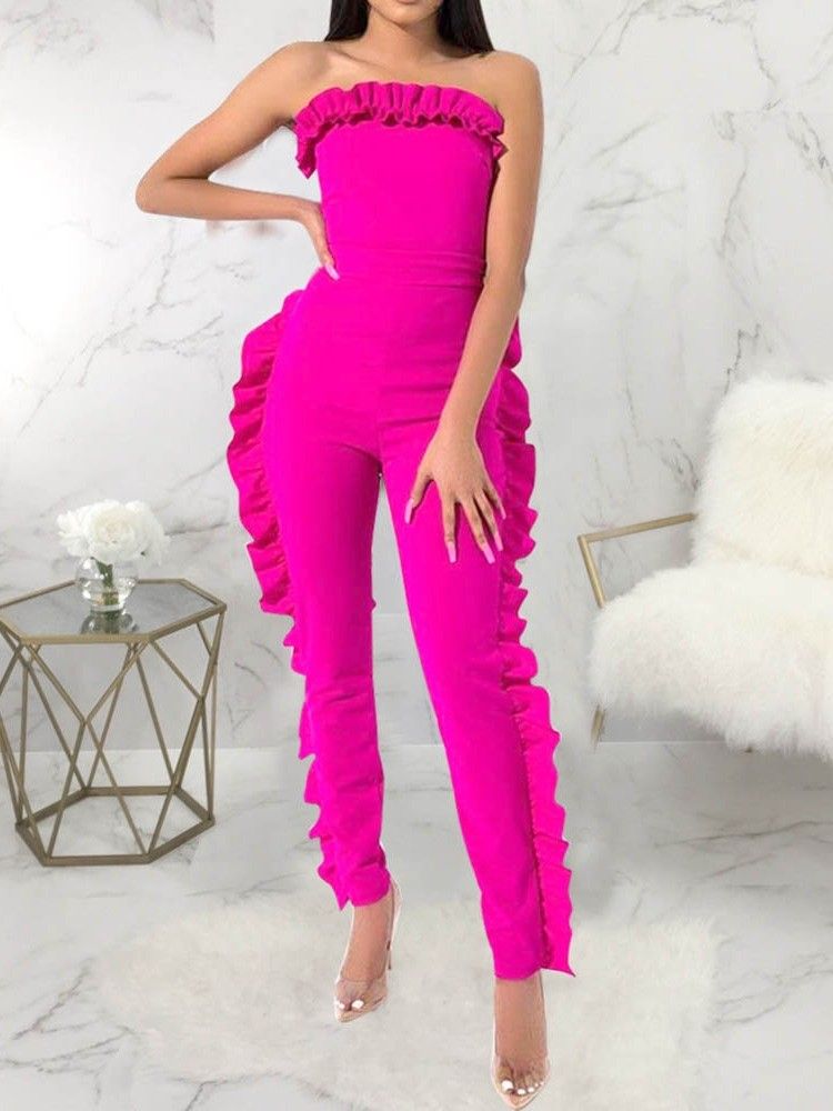 Bowknot Plain Full Length Skinny Jumpsuit För Kvinnor