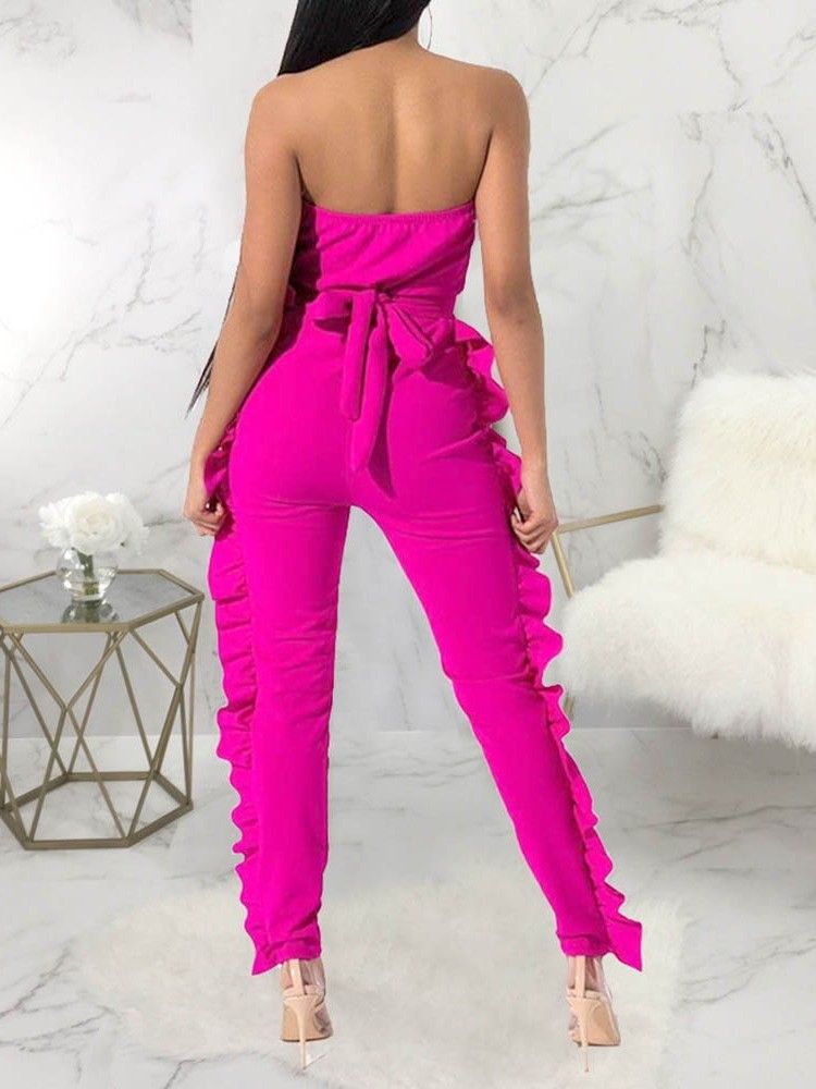 Bowknot Plain Full Length Skinny Jumpsuit För Kvinnor