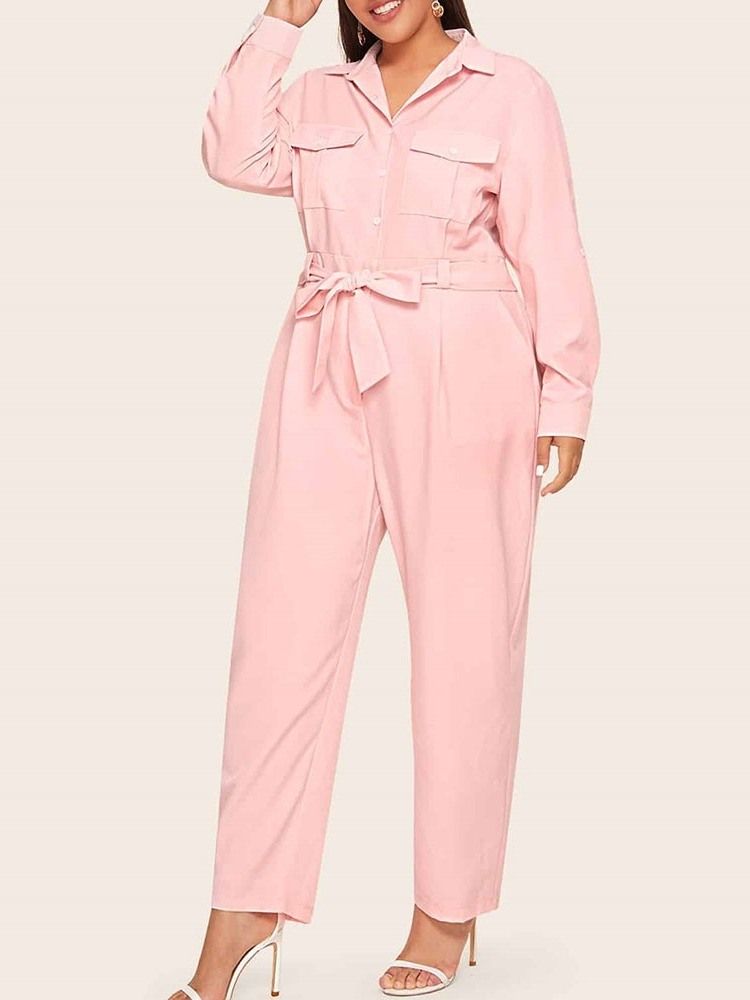 Casual Pocket Plain Straight Slim Jumpsuit För Kvinnor