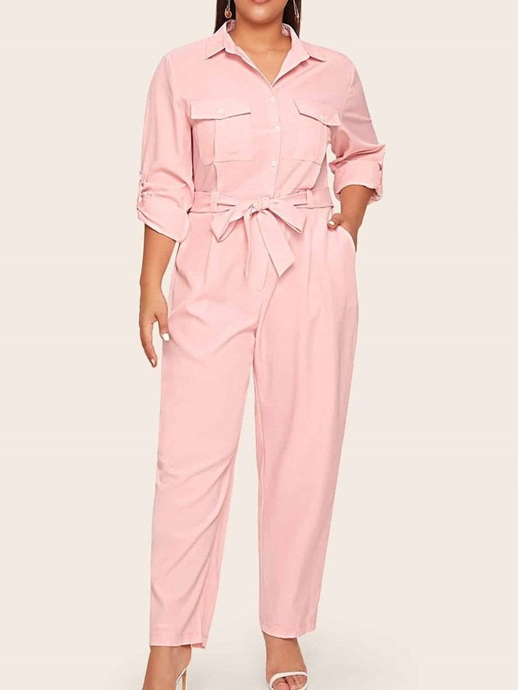 Casual Pocket Plain Straight Slim Jumpsuit För Kvinnor