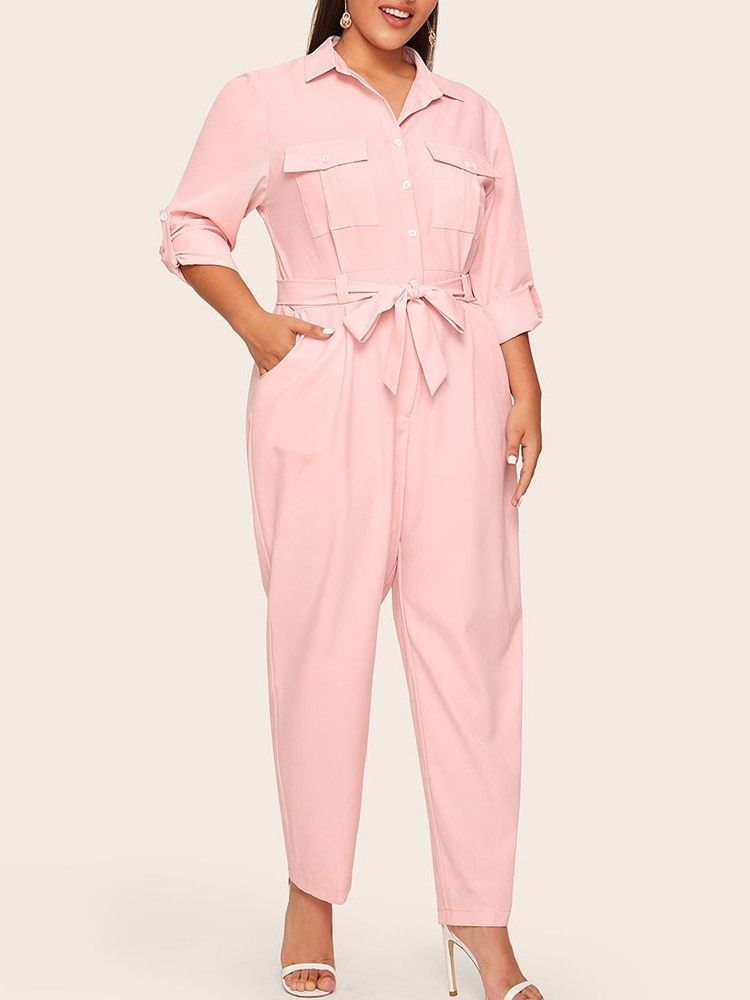 Casual Pocket Plain Straight Slim Jumpsuit För Kvinnor