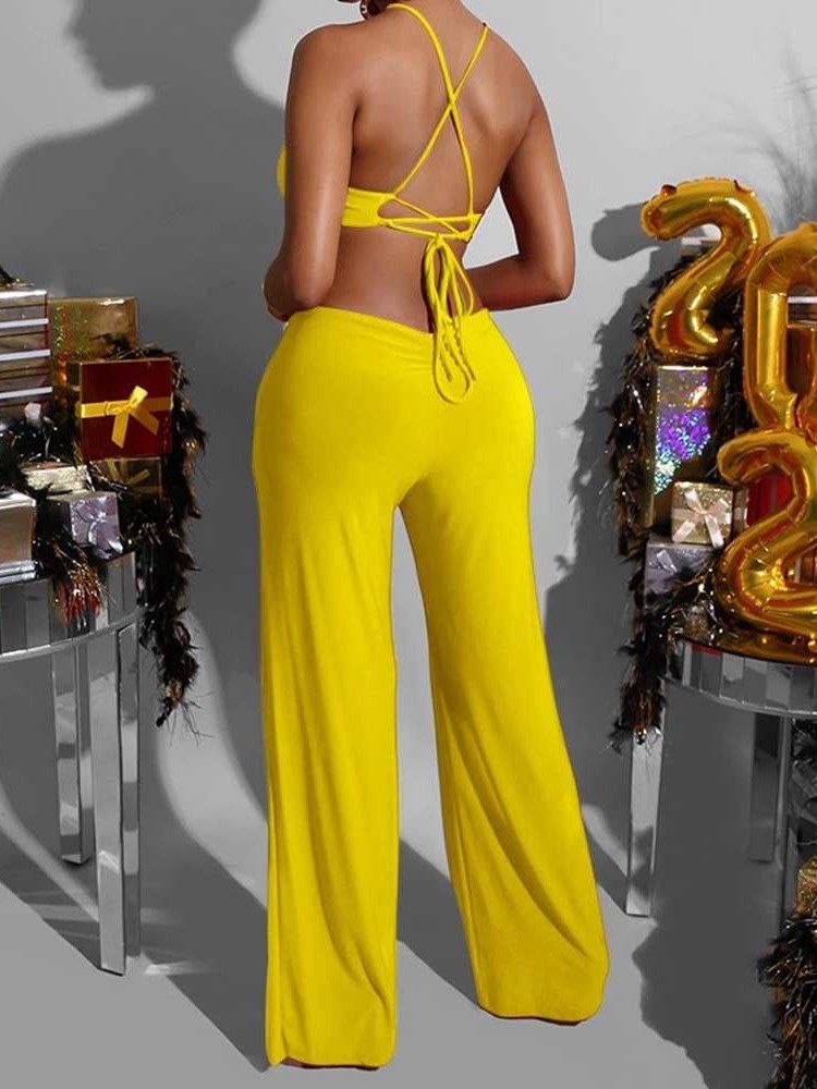 Fashion Backless Full Length Straight Slim Jumpsuit För Kvinnor