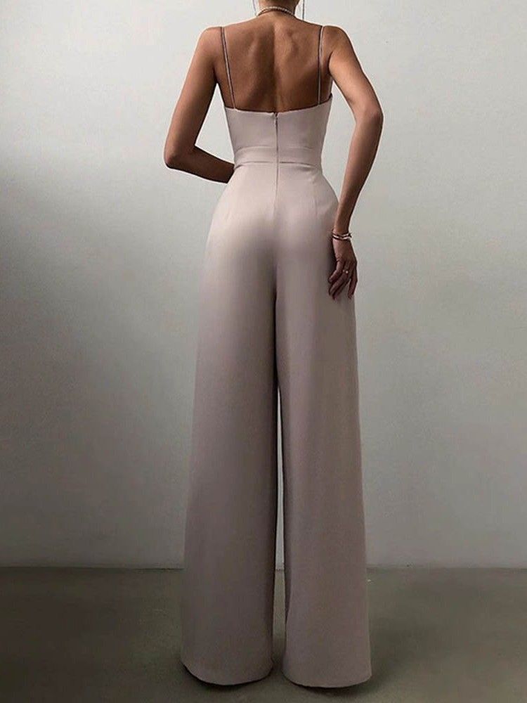 Fashion Plain Backless Wide Legs Slim Jumpsuit För Kvinnor