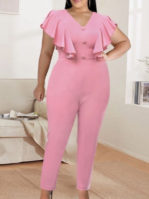 Full Längd Casual Plain Pencil Byxor Dam Slim Jumpsuit Plus Size