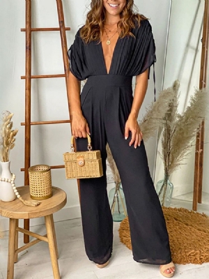 Full Längd Casual Plisserad Kvinnors Brett Ben Slim Jumpsuit