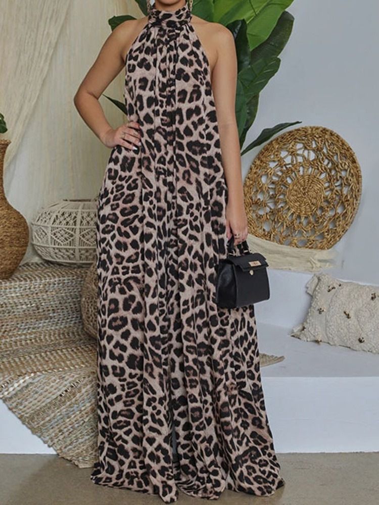 Full Längd Leopard Fashion Loose Jumpsuit För Kvinnor