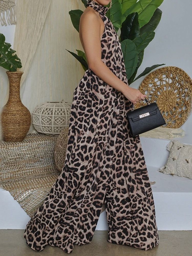 Full Längd Leopard Fashion Loose Jumpsuit För Kvinnor