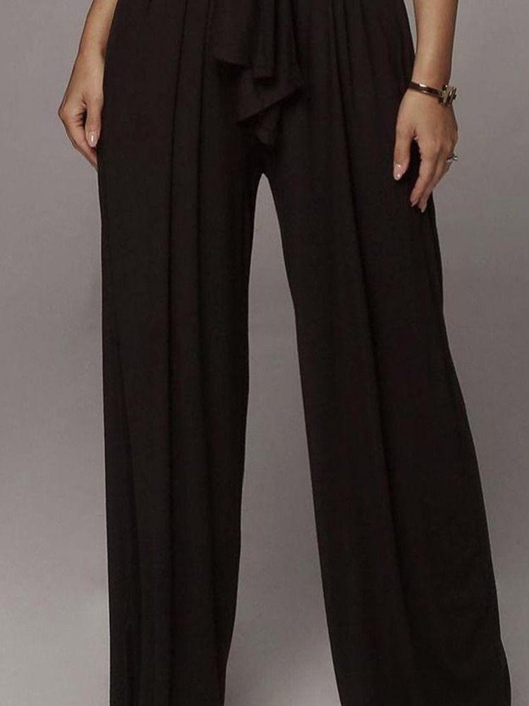 Full Längd Patchwork Plain High Waist Wide Legs Jumpsuit För Kvinnor