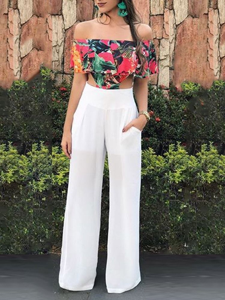 Full Längd Western Floral Straight Women's Slim Jumpsuit