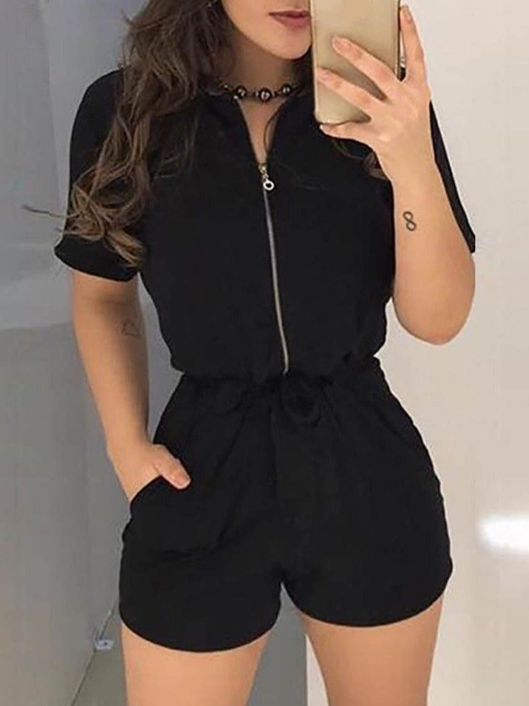 Office Lady Shorts Plain Straight Women's Slim Rompers