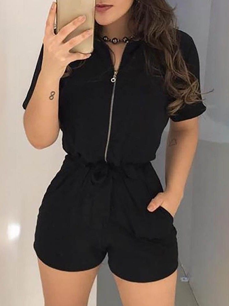 Office Lady Shorts Plain Straight Women's Slim Rompers