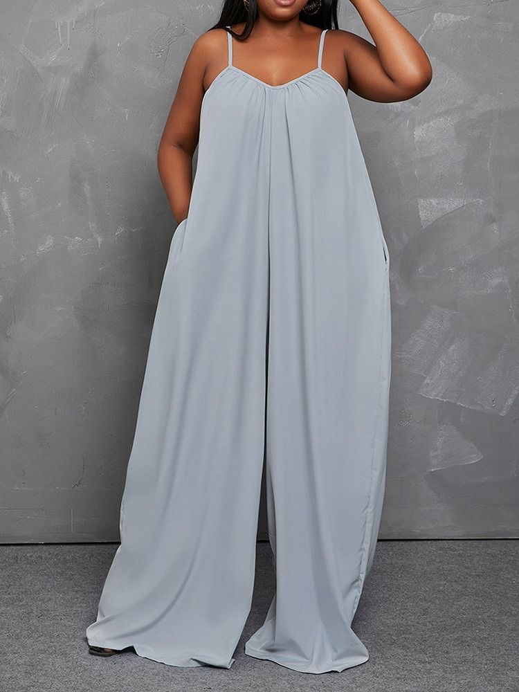 Plain Backless Full Längd Hög Midja Dam Wide Legs Jumpsuit