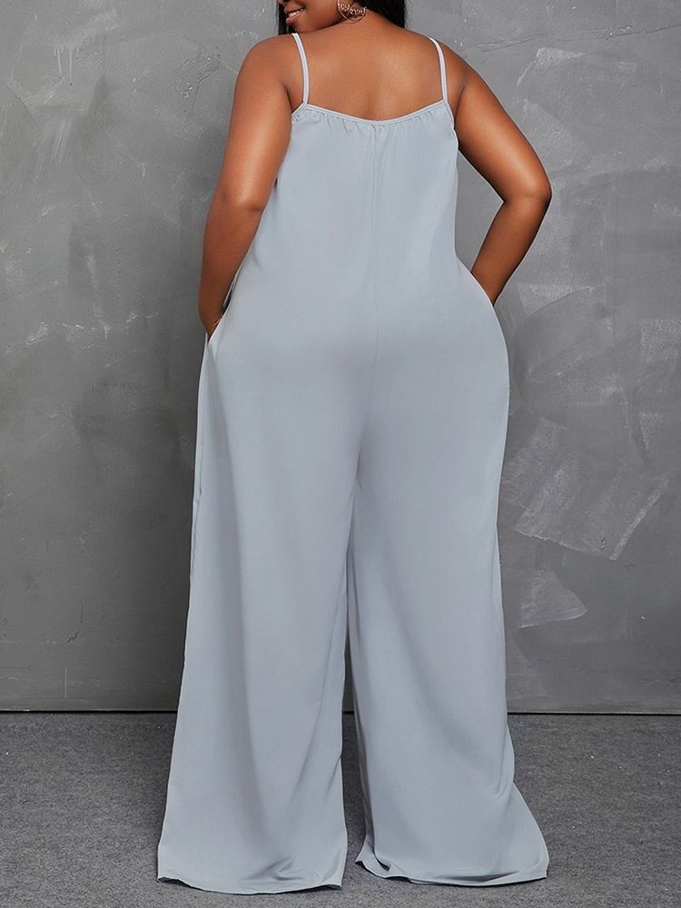 Plain Backless Full Längd Hög Midja Dam Wide Legs Jumpsuit