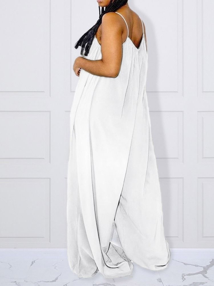 Plain Backless Full Längd Hög Midja Dam Wide Legs Jumpsuit